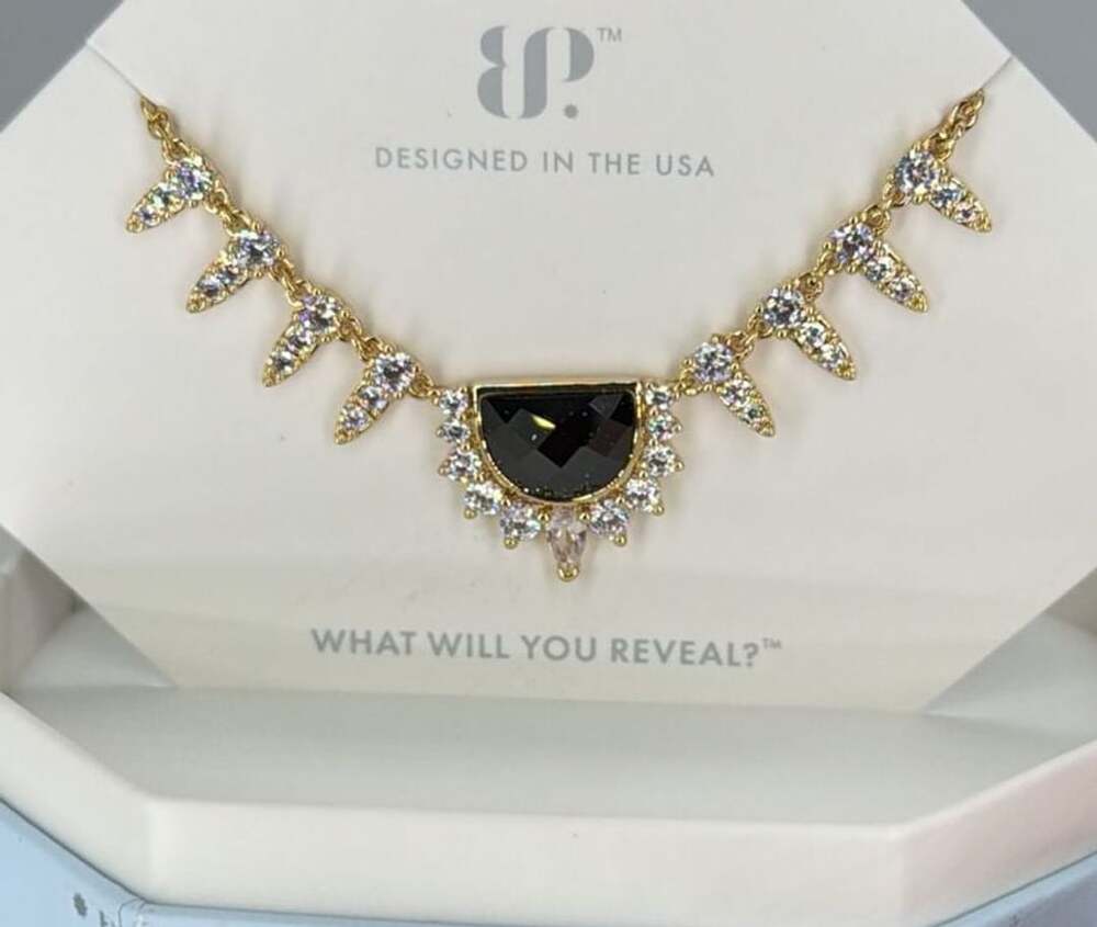 BP Half Moon Crescent Necklace Black Onyx CZ on Gold